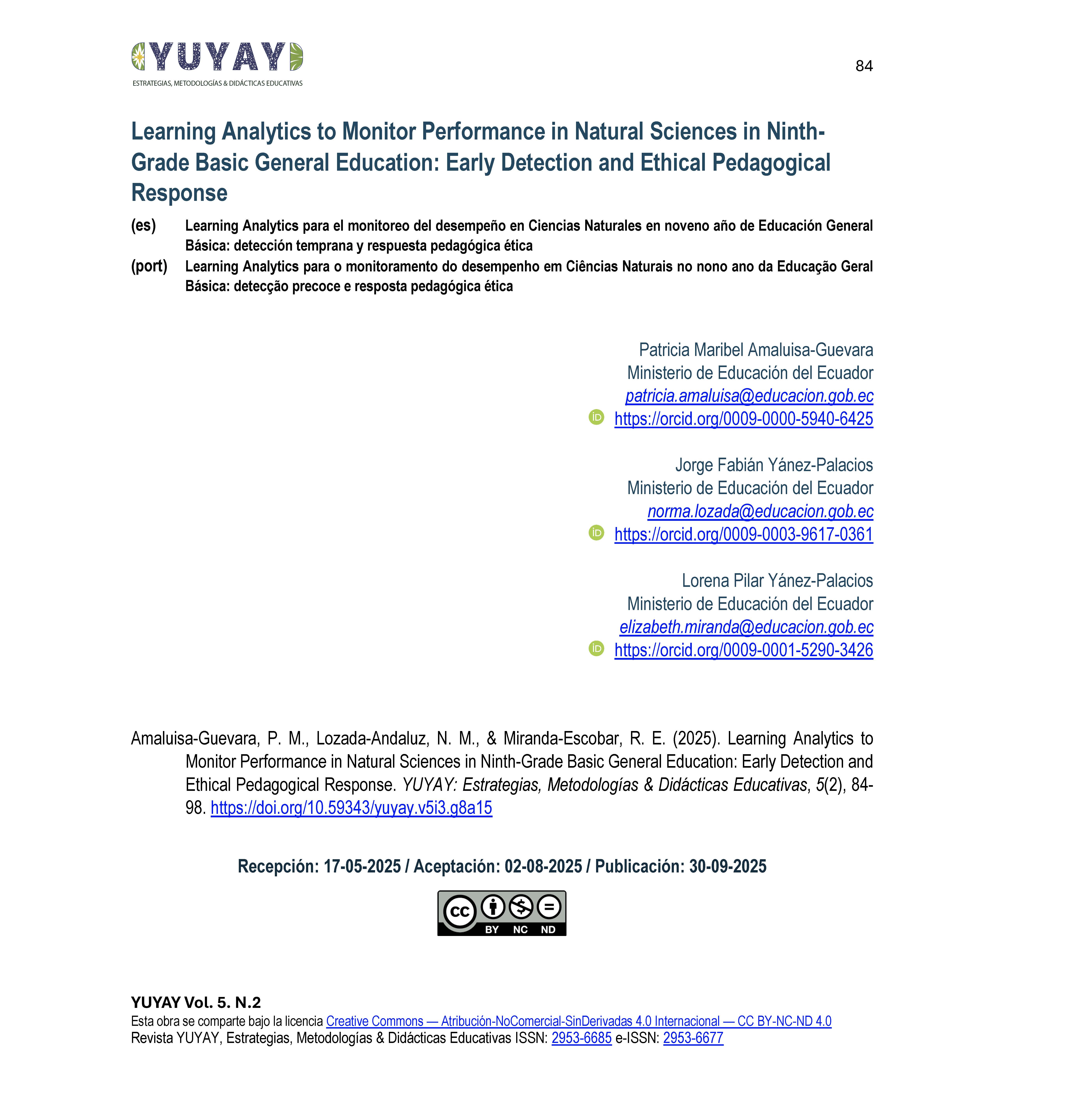 Learning Analytics to Monitor Performance in Natural Sciences in Ninth Grade
