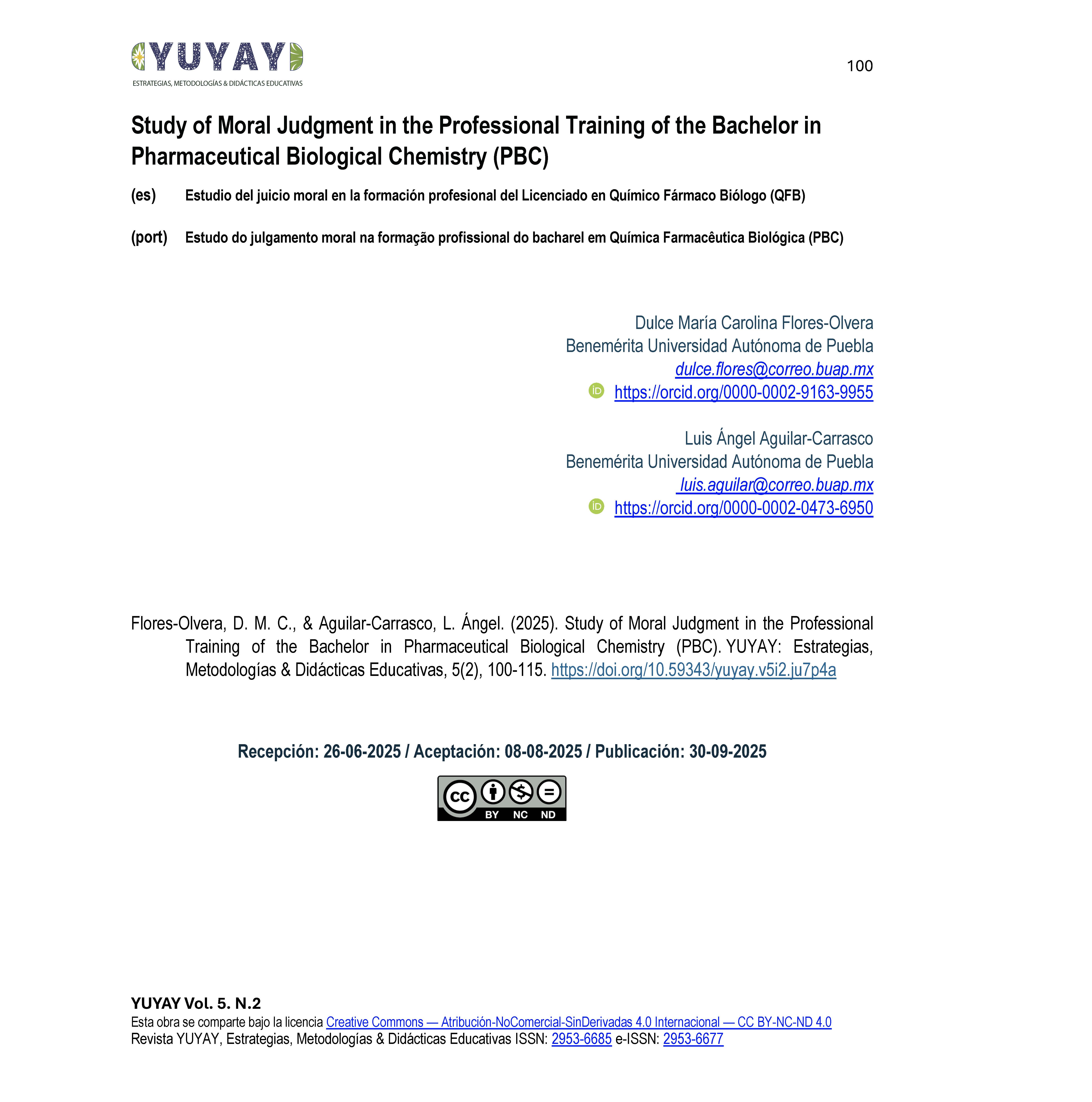 Study of Moral Judgment in the Professional Training of the Bachelor in Pharmaceutical Biological Chemistry