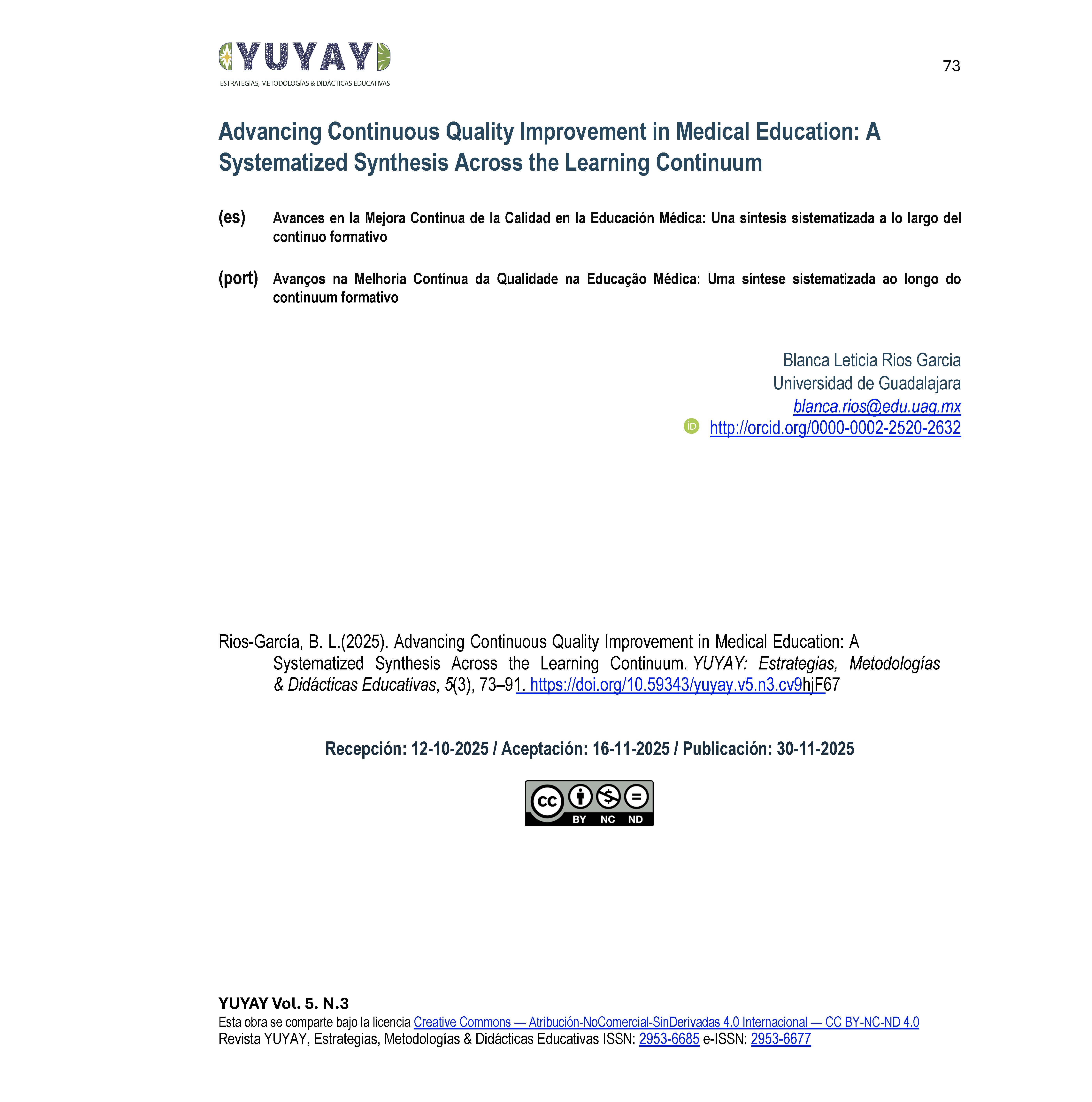 Advancing Continuous Quality Improvement in Medical Education: A Systematized Synthesis Across the Learning Continuum